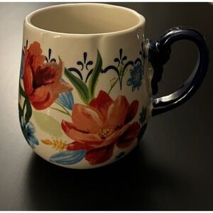 Pioneer Woman Spring Bouquet Red‎ Cobalt Blue Floral Stoneware Big Mug 19oz